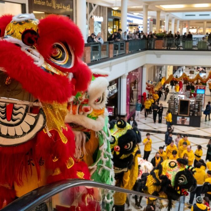 The Philadelphia Suns perform the Lion Dance at a Lunar New Year celebration at the King of Prussia Mall.