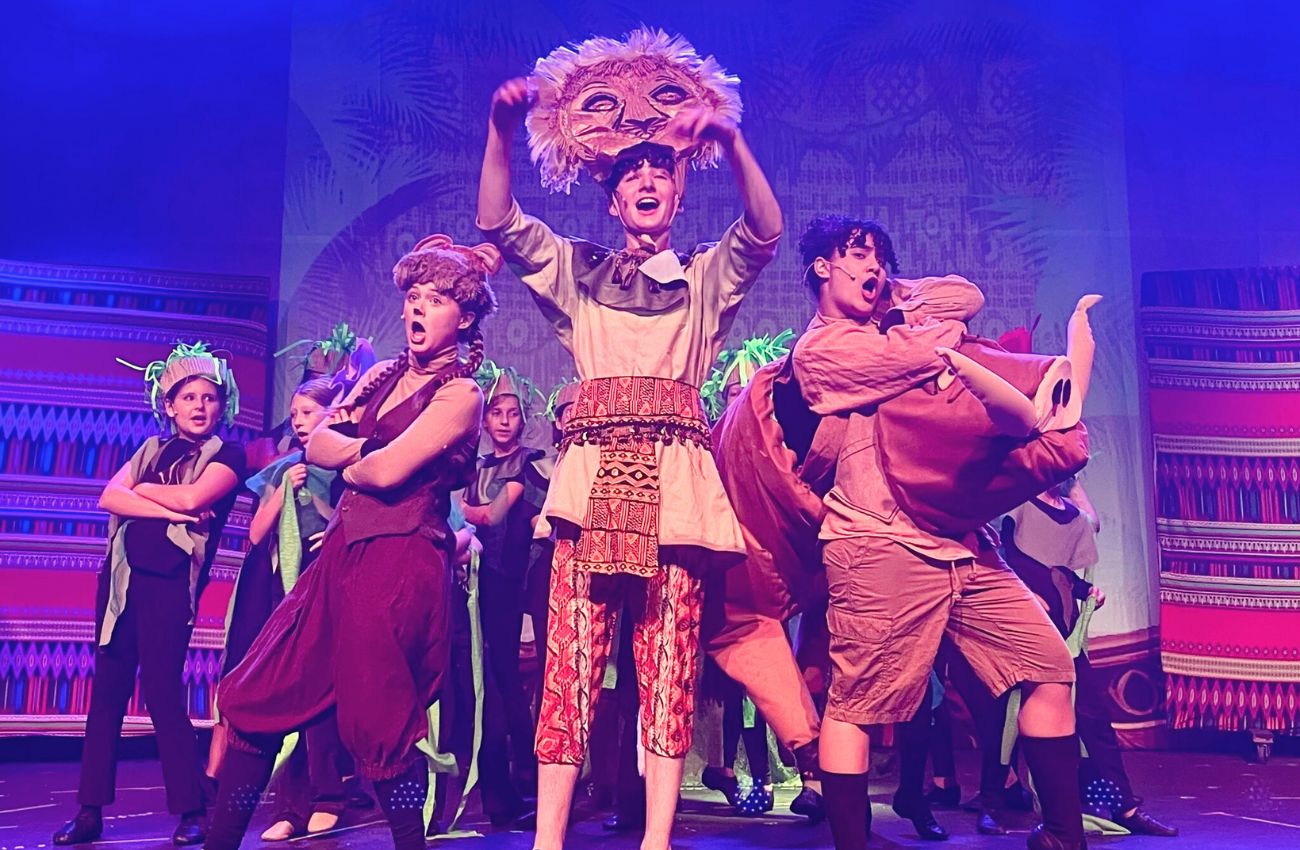 Kids on stage performing Disney's The Lion King at Music Mountain Theatre in Lambertville, NJ.