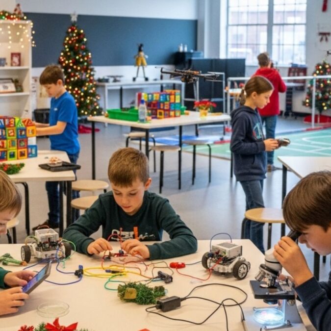 Kids engage in STEM activities during a day off camp at Arena STEM Pennsylvania.