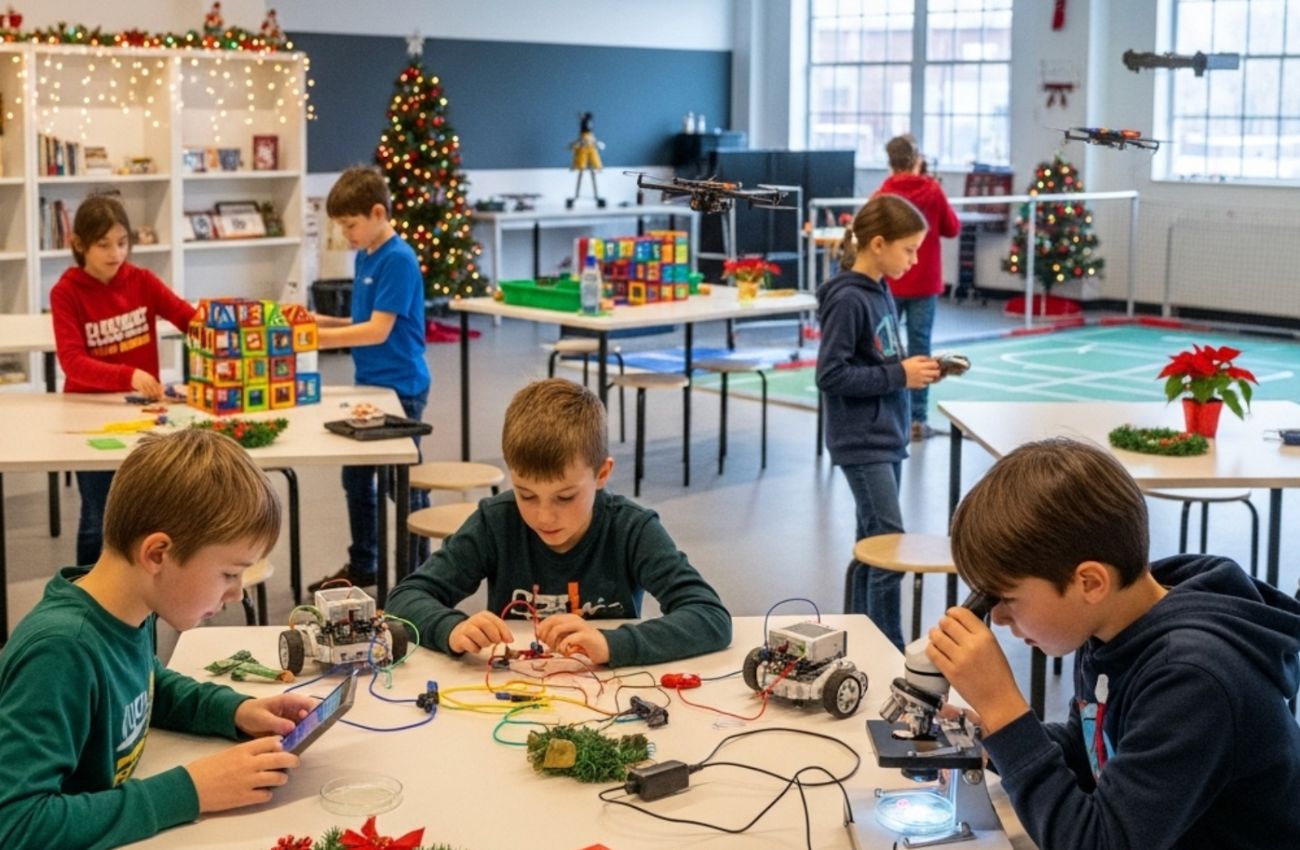Kids engage in STEM activities during a day off camp at Arena STEM Pennsylvania.