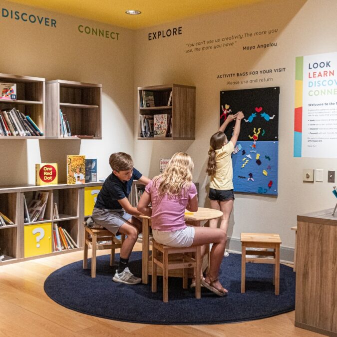 Kids and parent play at Michener Art Museum in Doylestown, PA