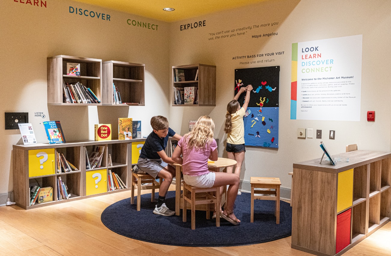 Kids and parent play at Michener Art Museum in Doylestown, PA