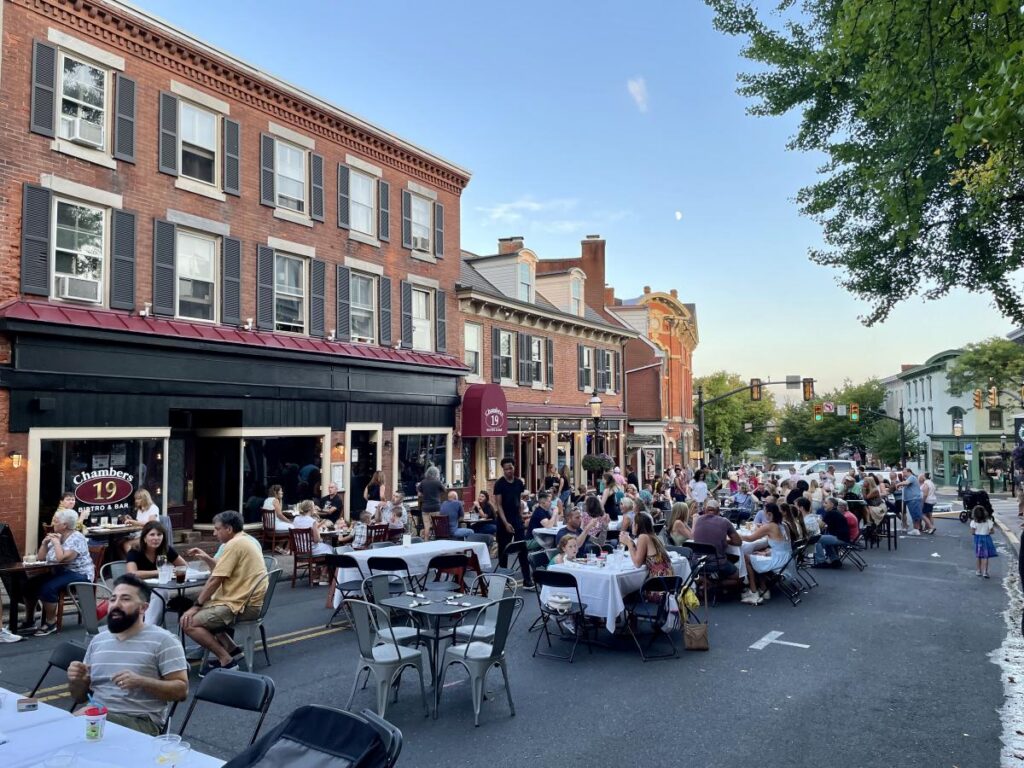 Patrons Dining Outside at Doylestown Borough Block Parties