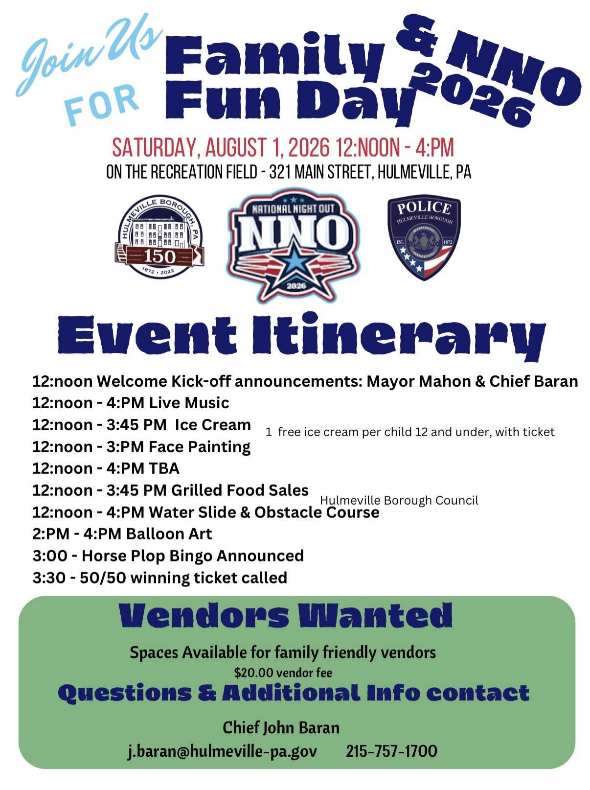 Flyer for Hulmeville Family Fun Day 2026 in Hulmeville, PA