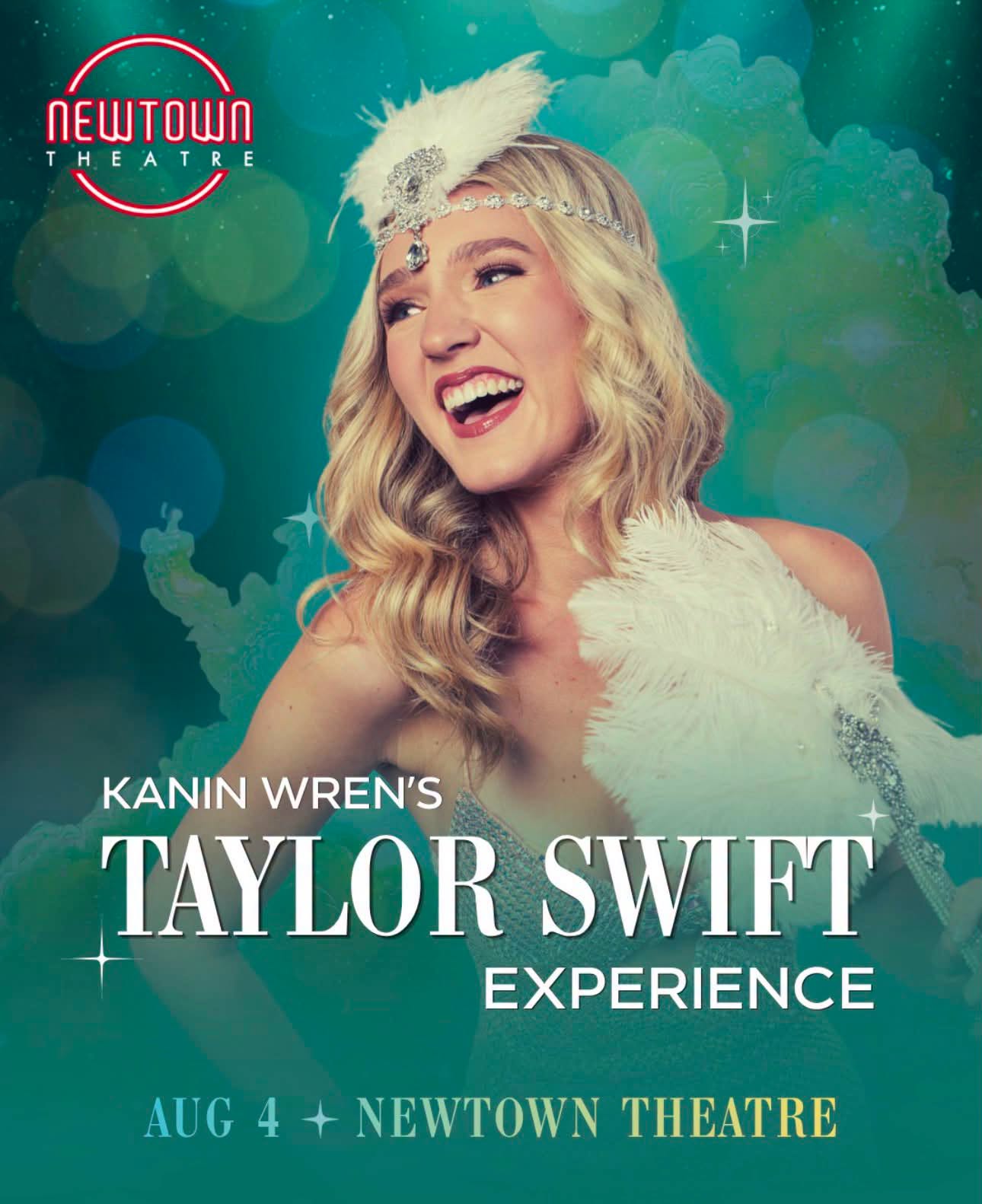 Flyer for Kanin Wren's Taylor Swift Experience at Newtown Theatre in Newtown, PA