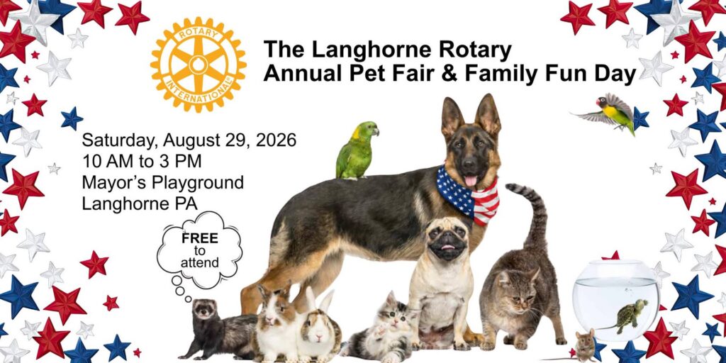 Flyer for Langhorne Rotary's Pet Fair and Family Fun Day 2026