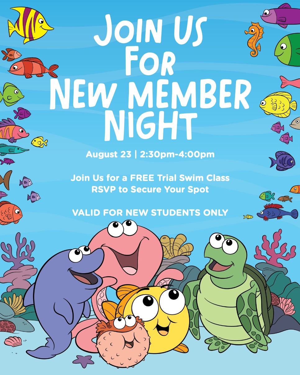Flyer for New Member Night at Goldfish Swim School - Princeton