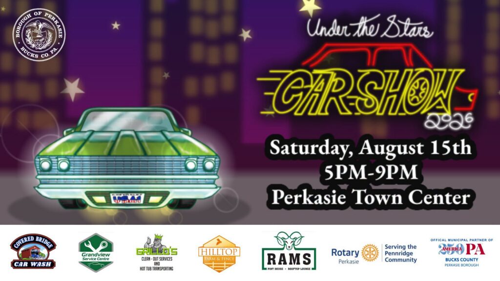 Flyer for 2026 Under the Stars Car Show in Perkasie, PA