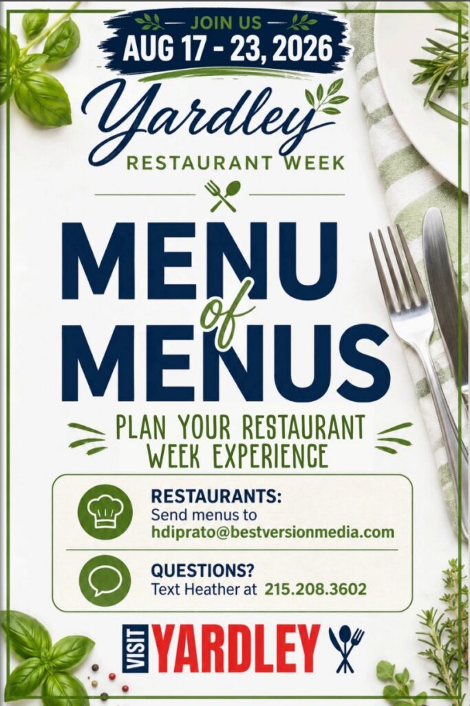 Flyer for Yardley Restaurant Week Summer 2026