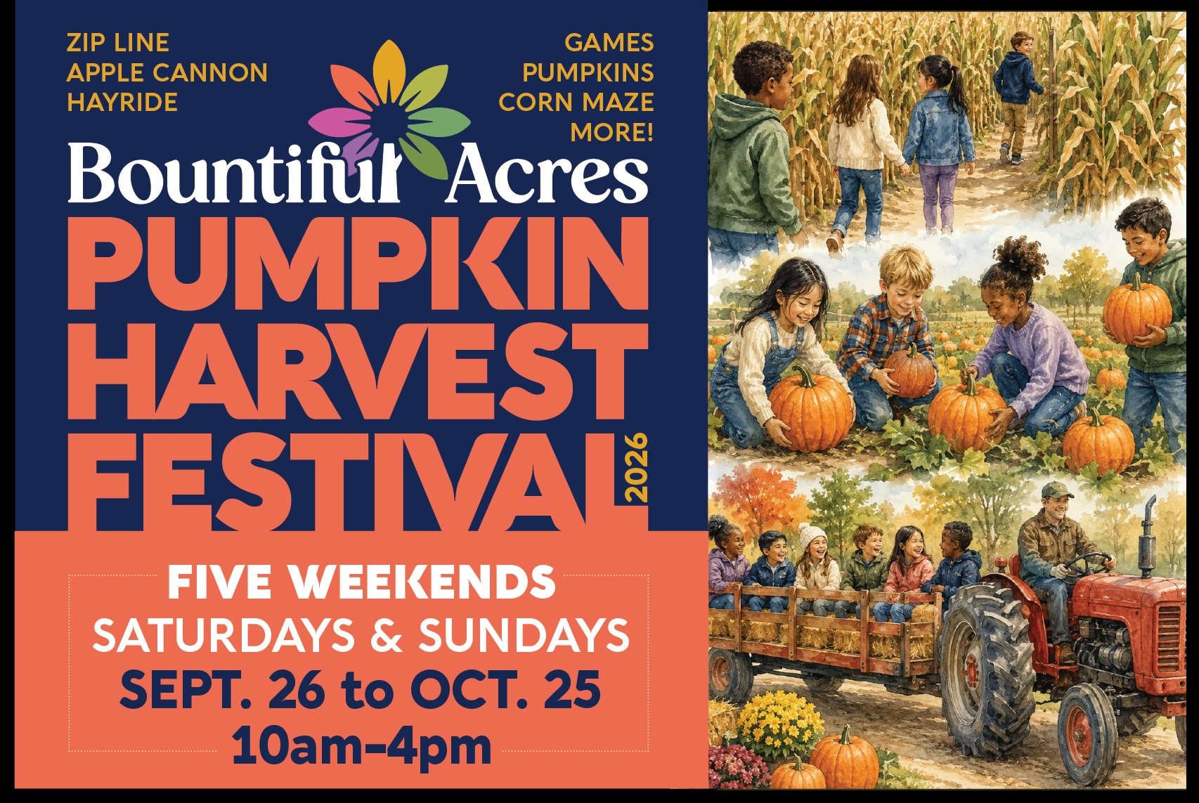 Flyer for Bountiful Acres Pumpkin Harvest Festival 2026