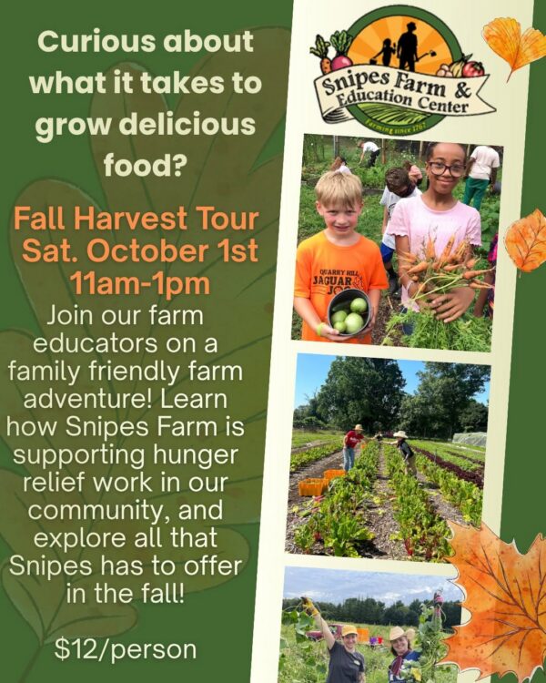 Flyer for Farm Harvest Tour at Snipes Farm in Morrisville, PA