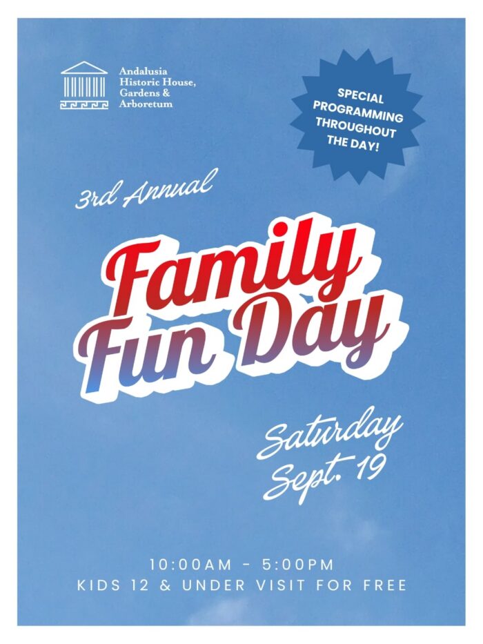 Flyer for Family Fun Day at Andalusia Gardens