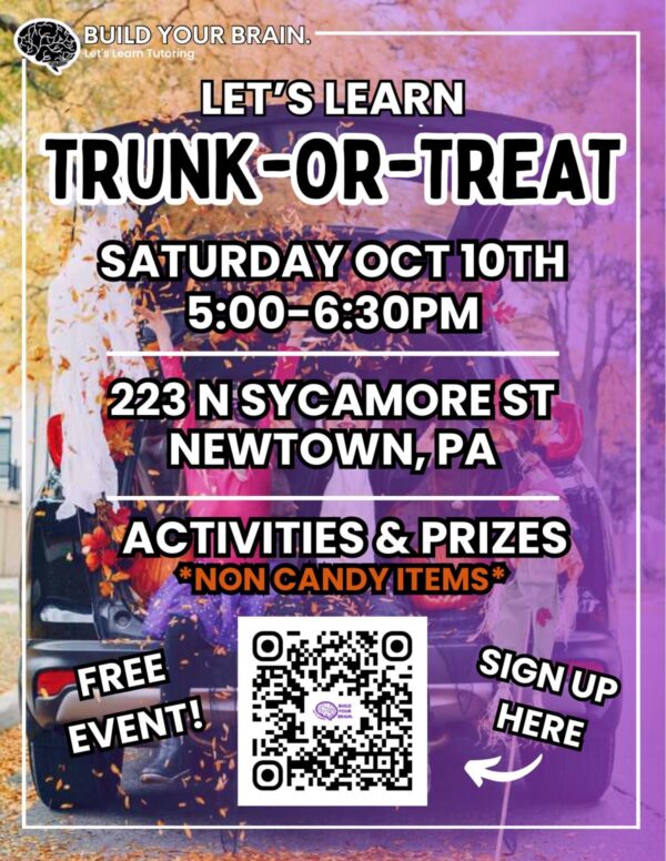 Flyer for Let's Learn Tutoring Truck-or-Treat in Newtown