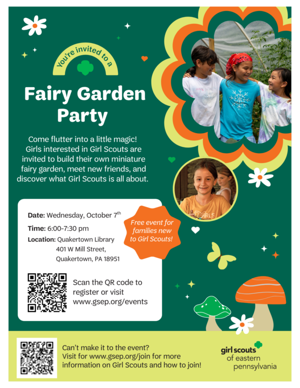 Flyer for Girl Scouts Fairy Garden Party in Quakertown