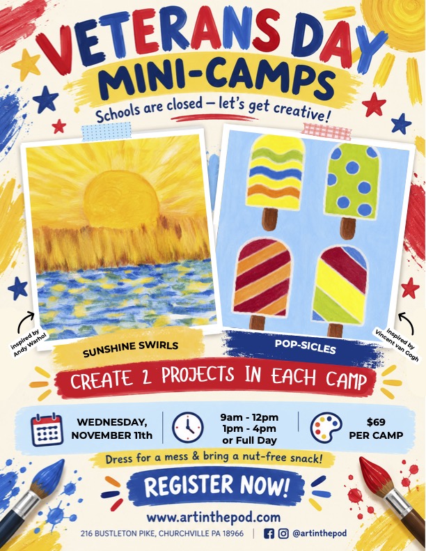 Veterans Day Mini Camps at Art in the Pod in Churchville, PA